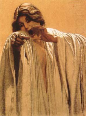 Study for The Wave,feminine figure,back right Mixed media on board (mk19), Carlos Schwabe